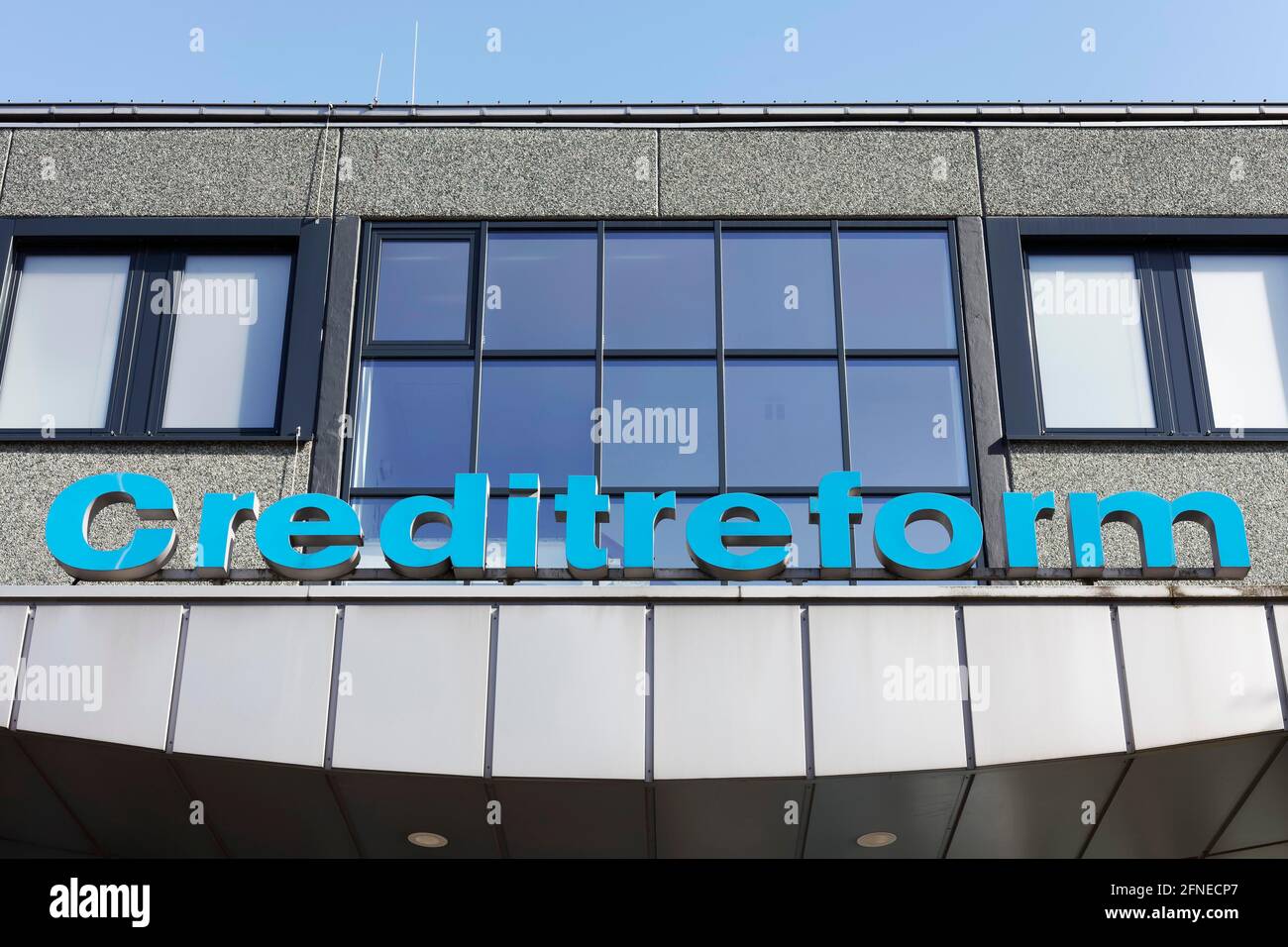 Creditreform, logo sur la construction de la Verband der Vereine Creditreform e.V., société de recouvrement de créances et d'évaluation de crédit, Düsseldorf, Nord Banque D'Images