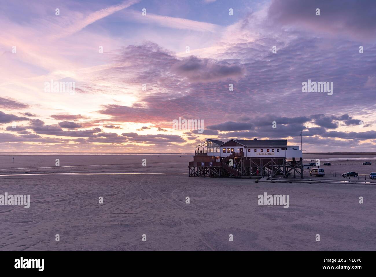 Pieu sur la plage, Sankt Peter-Ording, Frise du Nord, Schleswig-Holstein, Allemagne Banque D'Images