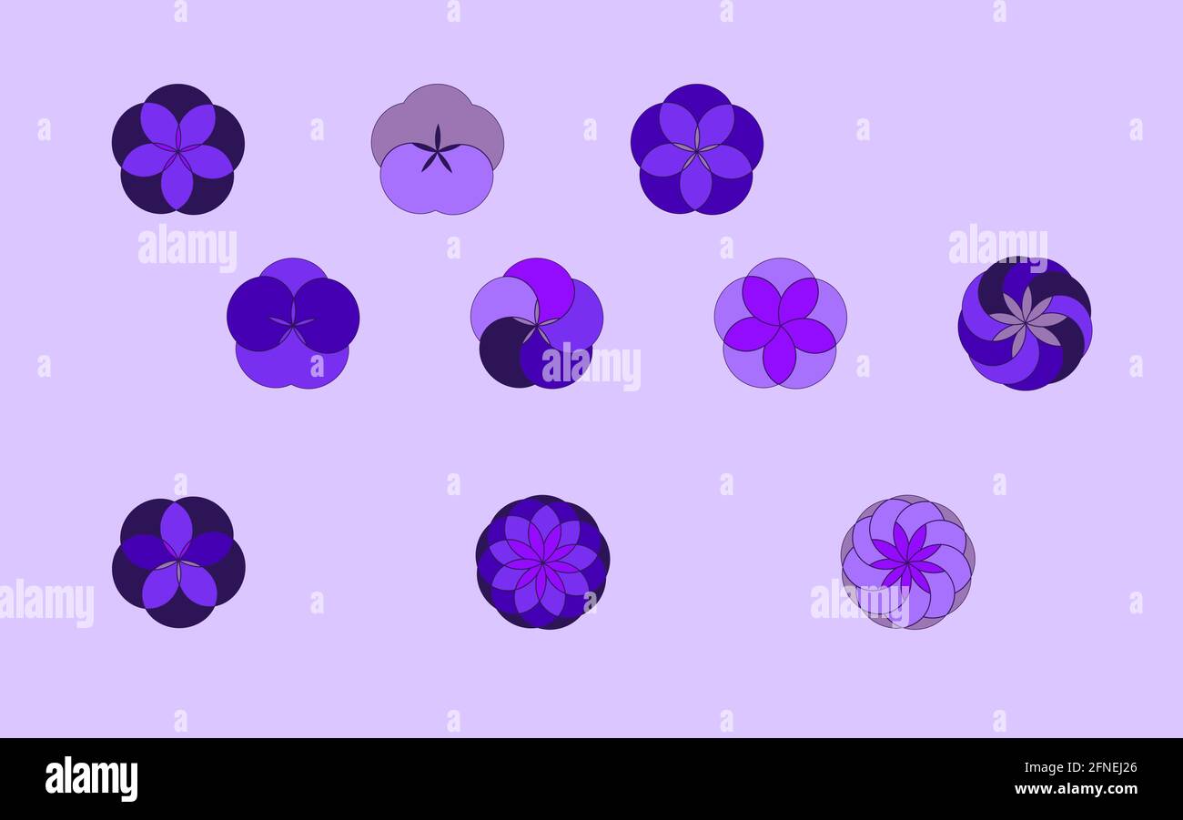 Ensemble de petites fleurs violettes rondes Illustration de Vecteur