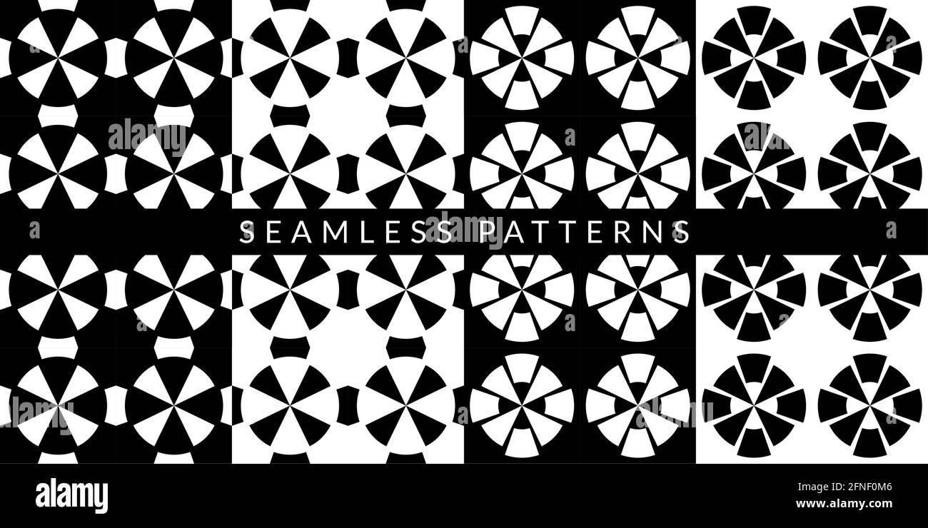 Jeu de vecteurs de motifs d'arrière-plan géométrique noir et blanc abstrait plat Illustration de Vecteur