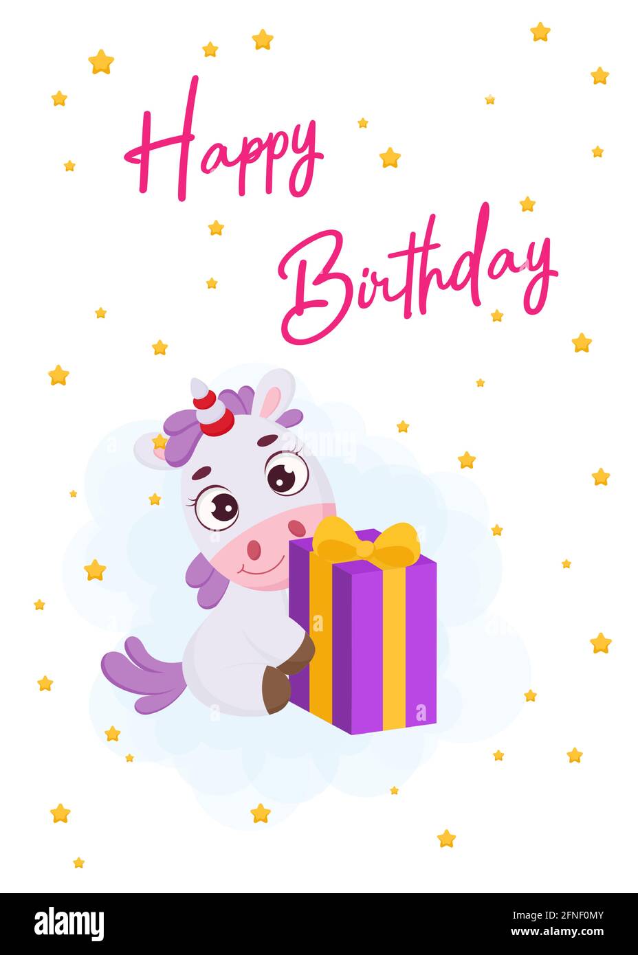 Carte De Voeux Imprimable Happy Birthday Avec Adorable Licorne Magique Et Boite Cadeau Modele De Carte D Invitation De Fete D Anniversaire Couleur Vive Image Vectorielle Stock Alamy