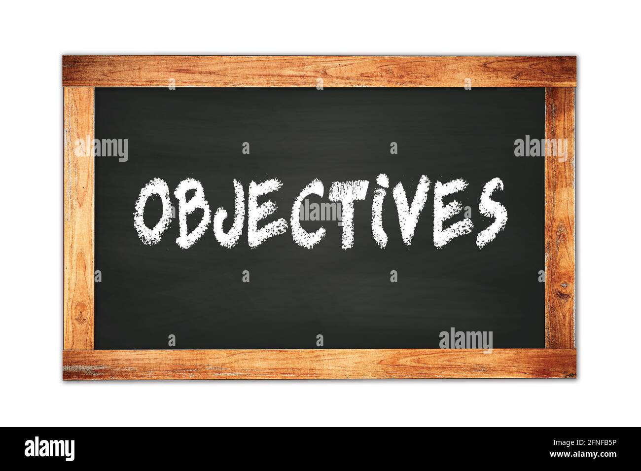 OBJECTIFS texte écrit sur le tableau noir de l'école de cadre en bois. Banque D'Images