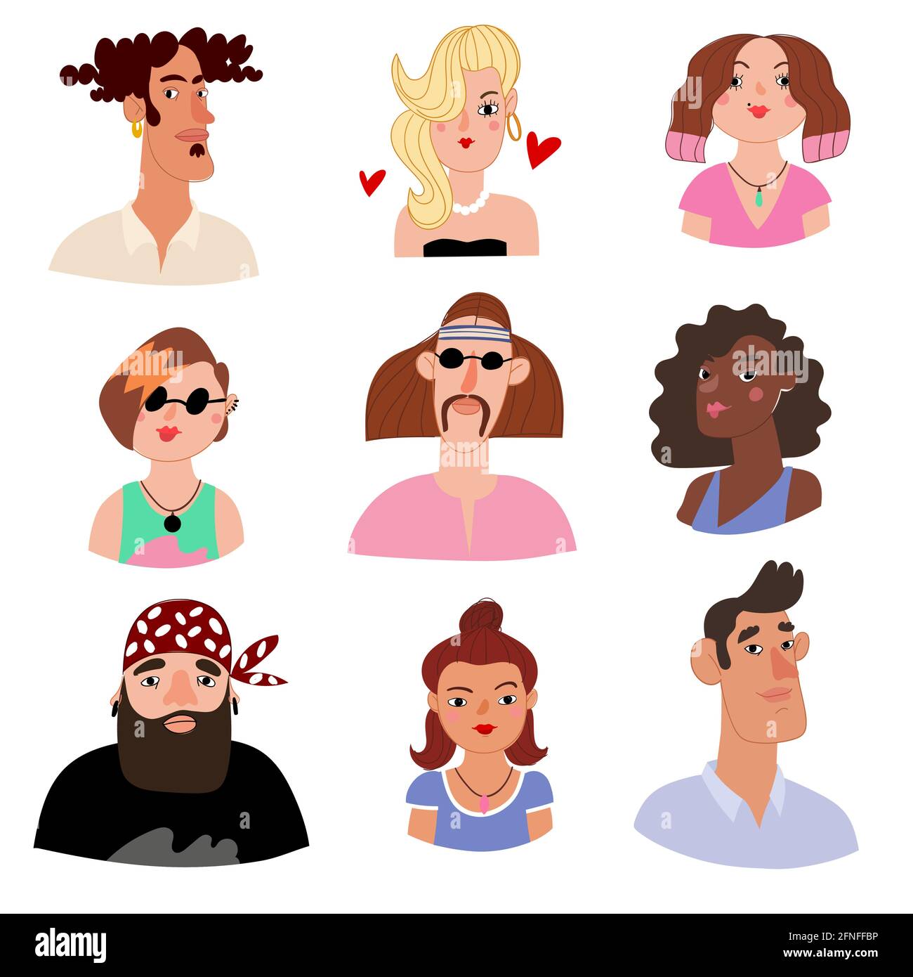 Ensemble de portraits d'avatars féminins et masculins avec visages Illustration de Vecteur