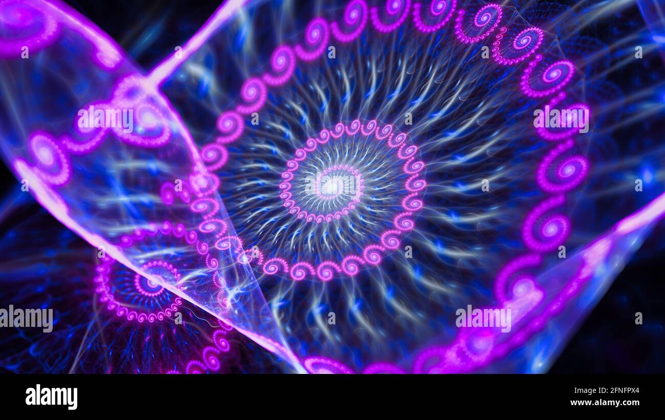 Illustration macroscopique en spirale colorée, profondeur de champ, adn, arrière-plan abstrait généré par ordinateur, rendu 3D Banque D'Images