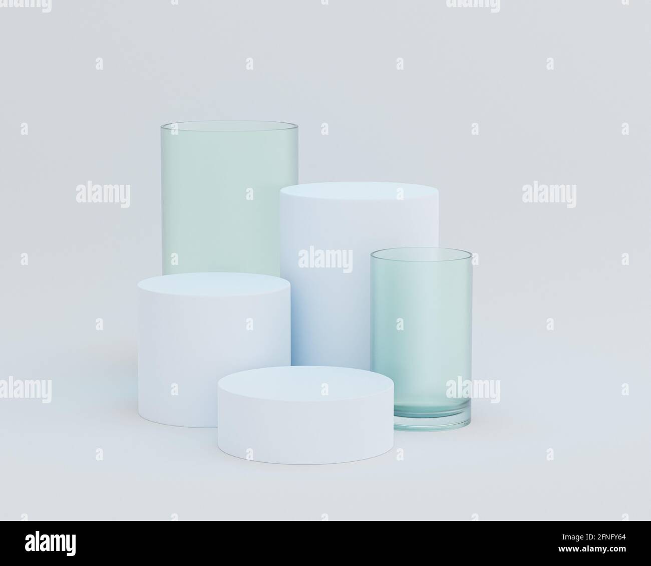 Podiums ou socles en forme de cylindre pour produits ou publicité sur fond blanc, rendu minimal de l'illustration 3d Banque D'Images