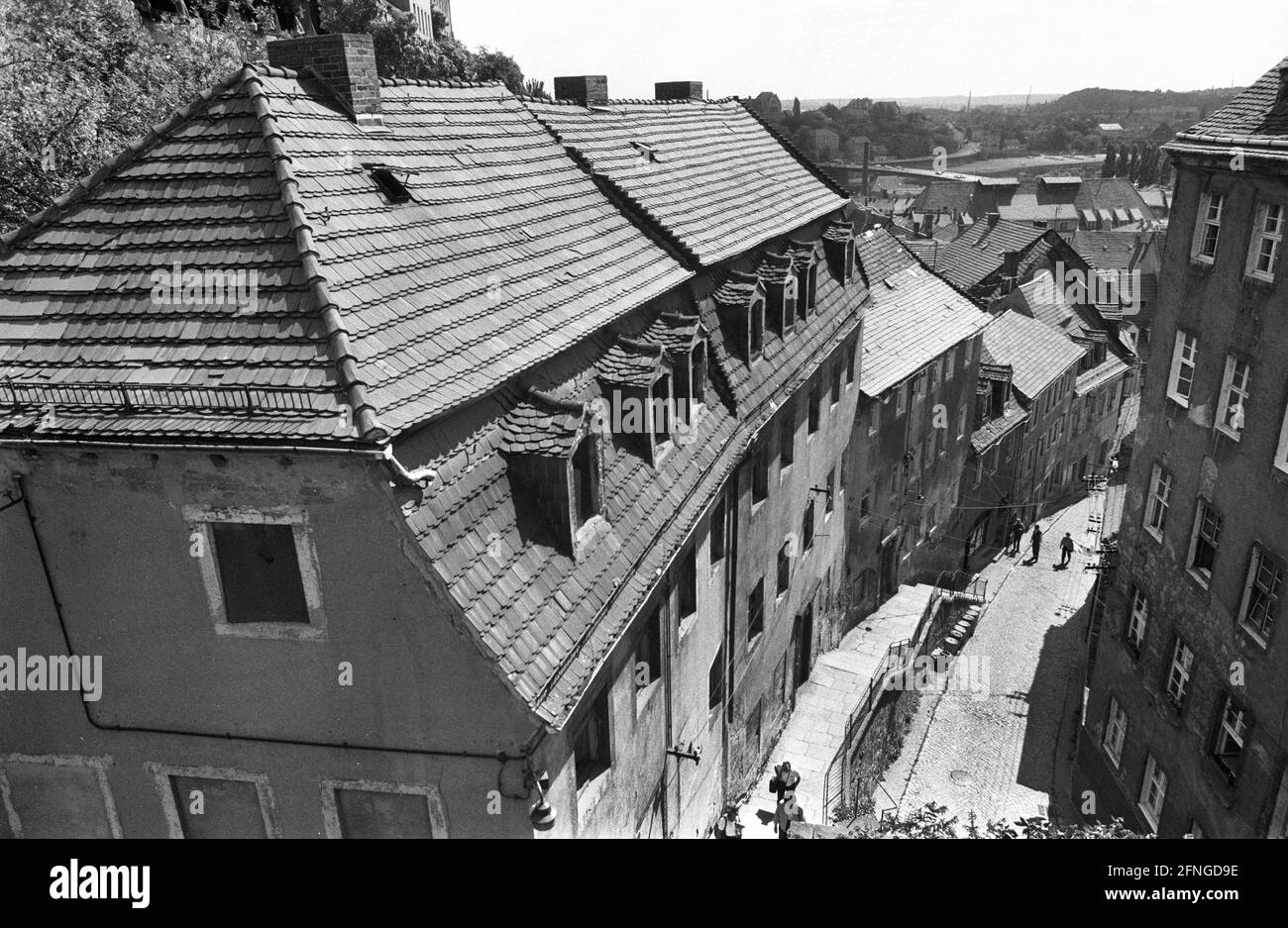 GDR, Meißen, 20.05.1990 Archive-No.: 16-48-12 visite du ministre de la Construction Hasselfeldt à Meißen photo: Vue de la vieille ville [traduction automatique] Banque D'Images