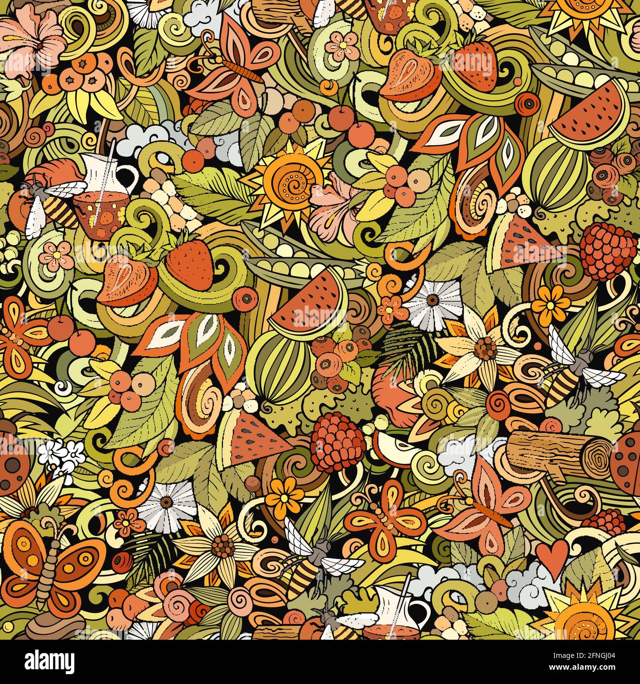 Motif estival sans coutures pour dessins animés. Illustration de Vecteur