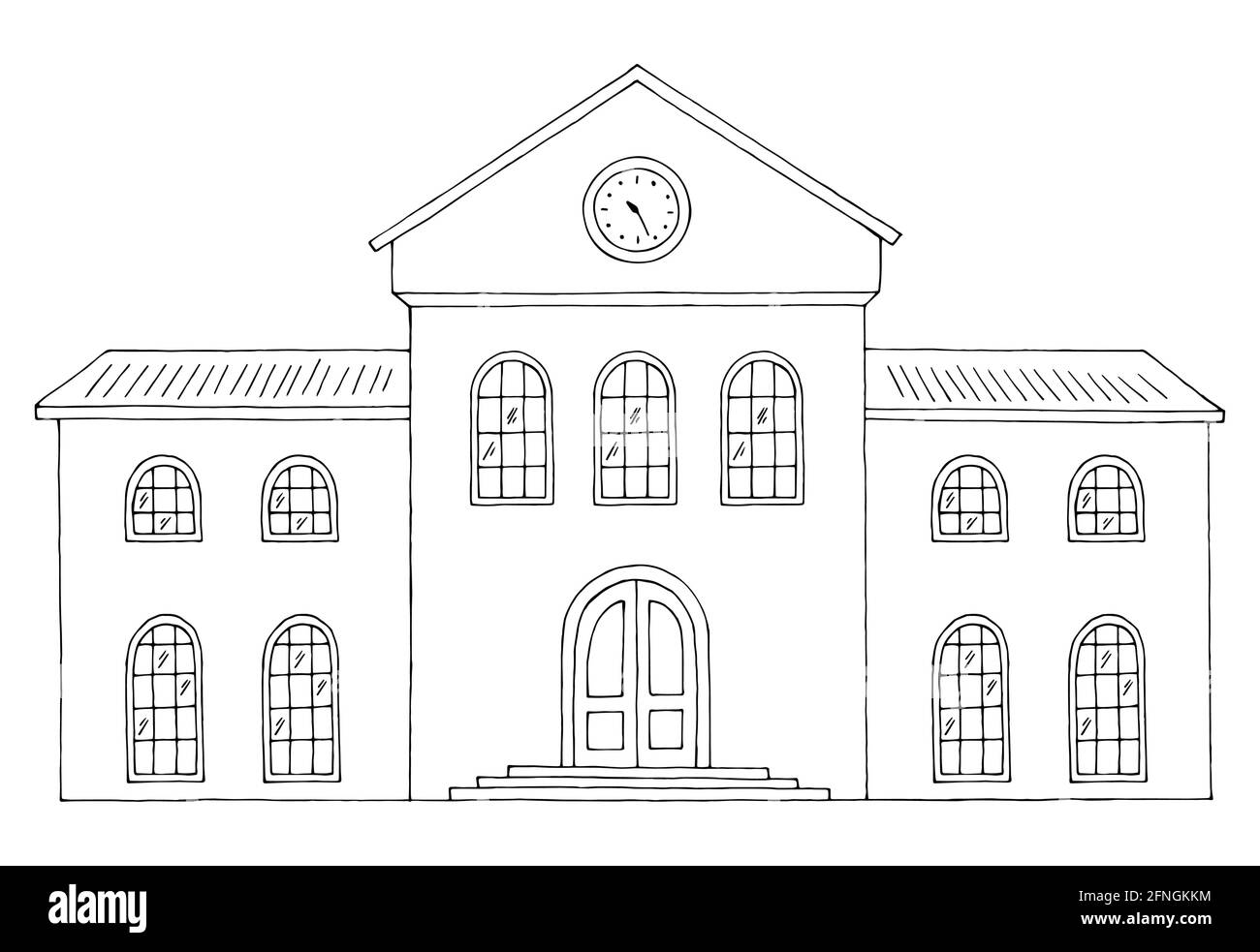 Bâtiment de la gare graphique extérieur noir blanc esquisse illustration vecteur Illustration de Vecteur