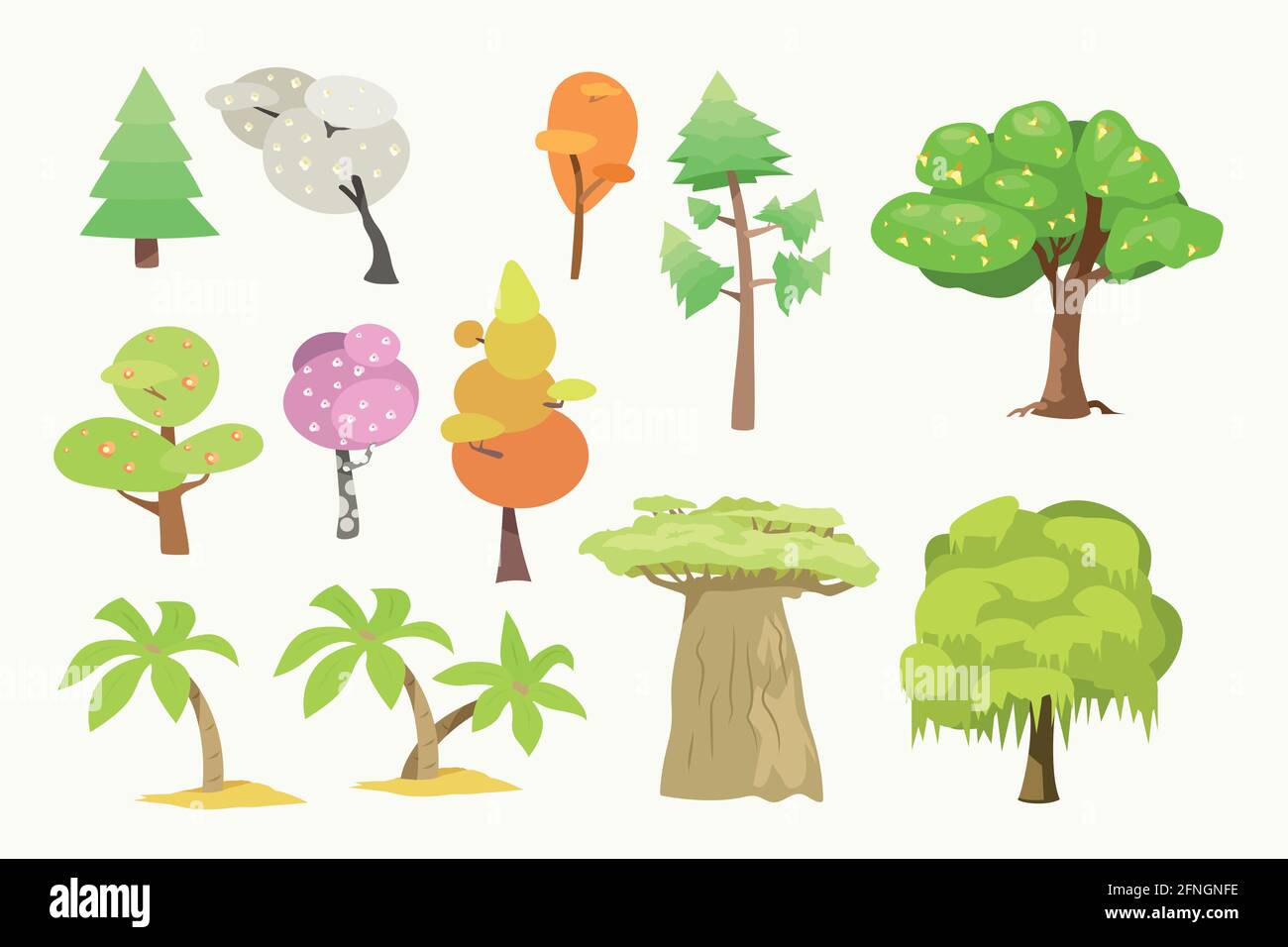 divers arbres isolés style simple dans l'ensemble Illustration de Vecteur
