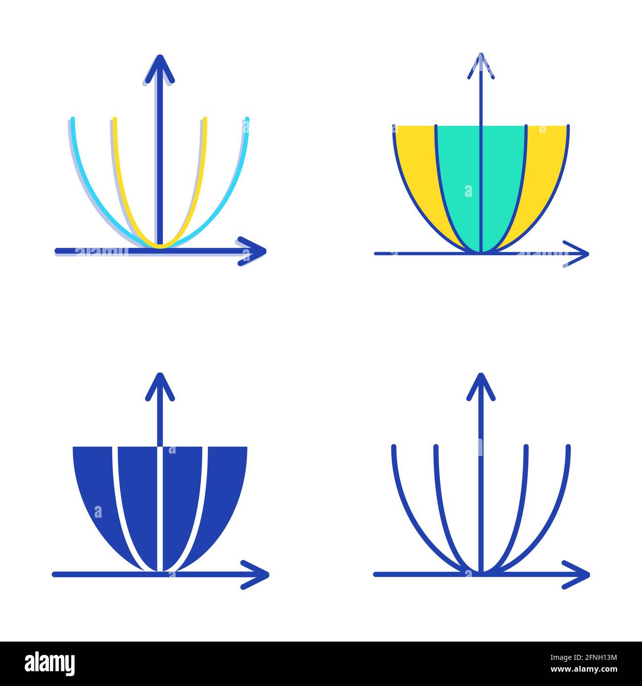 Icône de courbe de parabole définie en style plat et ligne. Symbole de graphique de fonction mathématique. Illustration vectorielle. Illustration de Vecteur