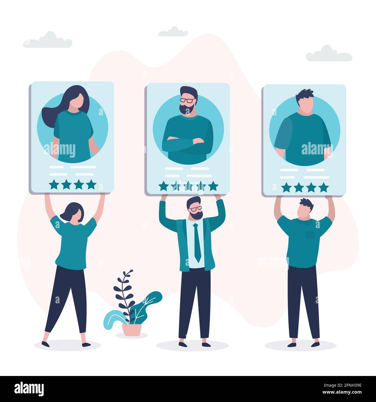 Groupe de personnes différentes les candidats tiennent des CV. Demandeurs d'emploi avec cv. Chômage, crise mondiale. Évaluation des compétences, qualité de la formation professionnelle Illustration de Vecteur