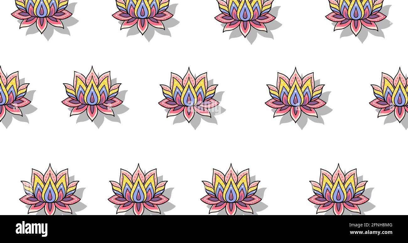 Illustration de rangées de fleurs colorées sur fond blanc Banque D'Images