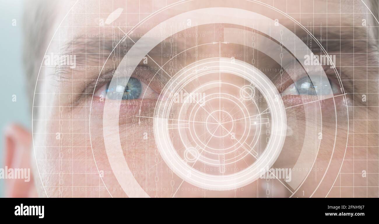 Composition du traitement des données de balayage de l'oscilloscope sur le visage de l'homme Banque D'Images