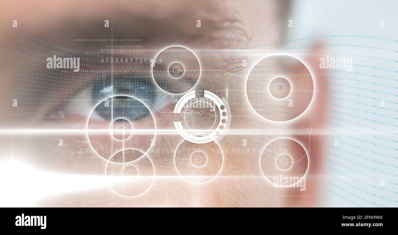 Composition du traitement des données de balayage de l'oscilloscope sur le visage de l'homme Banque D'Images