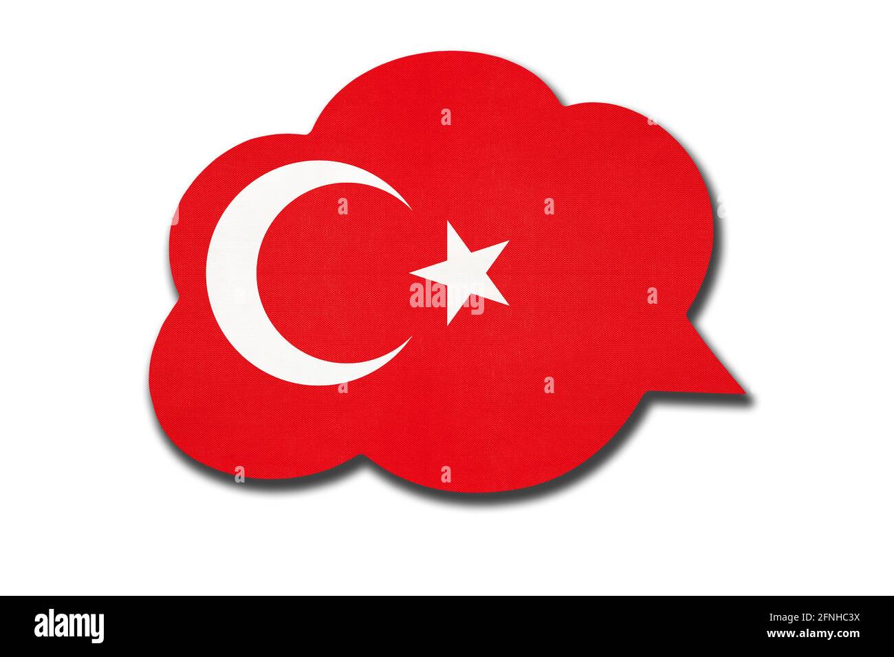 bulle de discours 3d avec drapeau national de Turquie isolé sur fond blanc. Parlez et apprenez