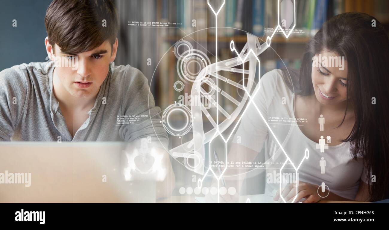 Composition du brin d'adn et traitement de données médicales par rapport à l'homme et les étudiantes Banque D'Images
