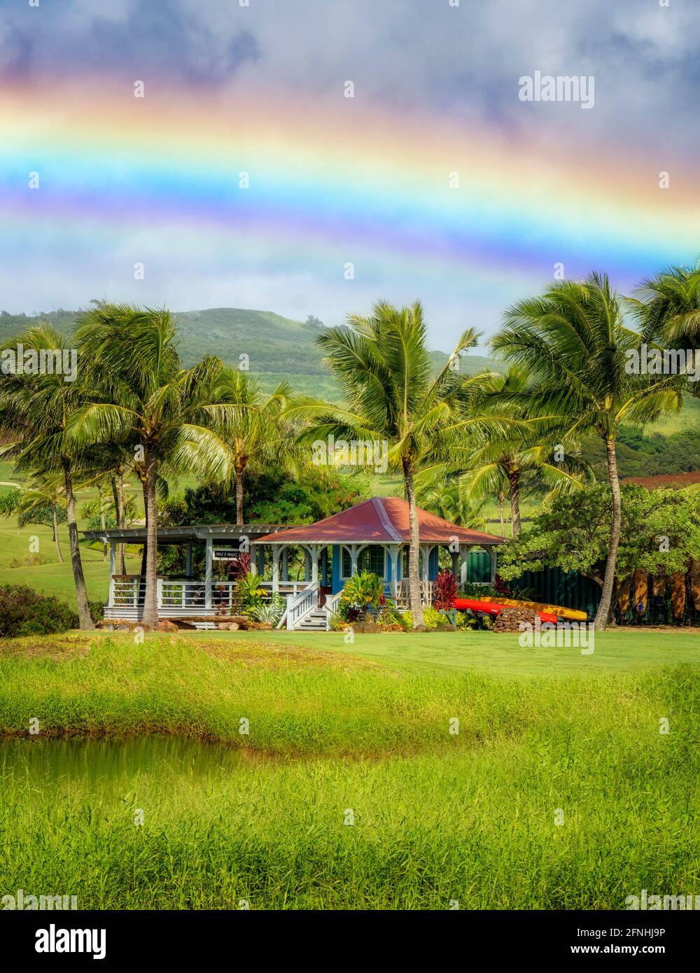 Cottage avec arc-en-ciel. Kauai, HJawaii Banque D'Images