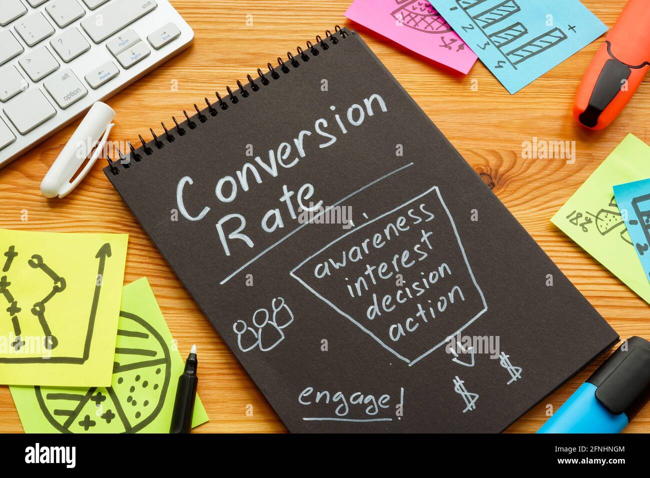 Taux de conversion marketing pour la publicité, les calculs et le plan. Banque D'Images