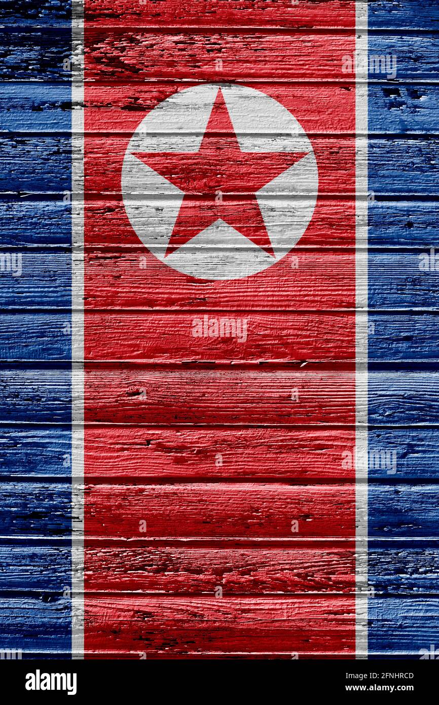 Drapeau de la Corée du Nord peint sur châssis en bois Banque D'Images