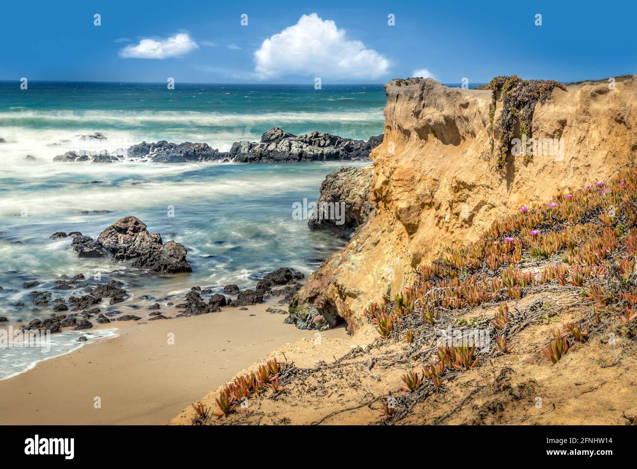 Vue sur la plage de Pecadero par une belle journée de printemps En Californie Banque D'Images