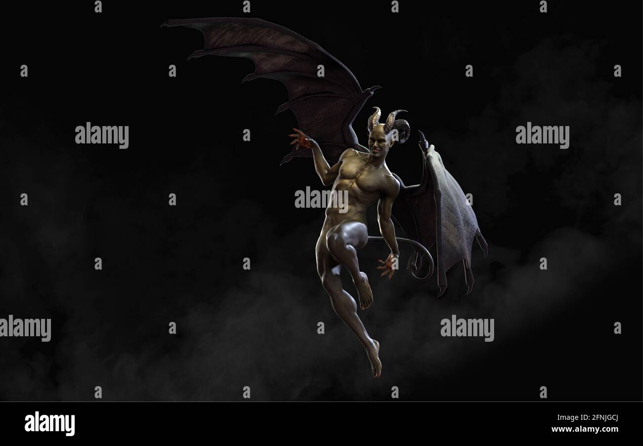 Fantastique 3d Illustration de Daemon et de Devil et Dark Wings avec Clipping Path. Banque D'Images