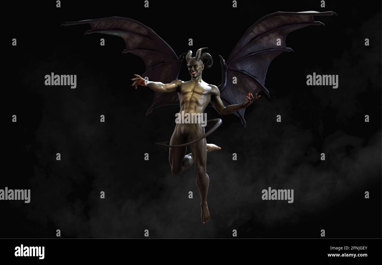 Fantastique 3d Illustration de Daemon et de Devil et Dark Wings avec Clipping Path. Banque D'Images