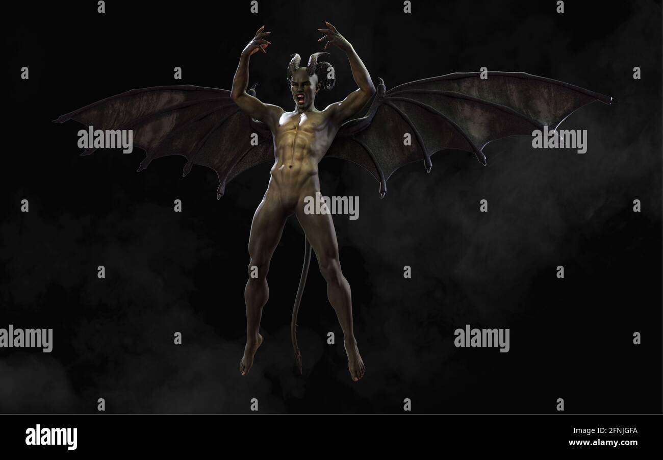 Fantastique 3d Illustration de Daemon et de Devil et Dark Wings avec Clipping Path. Banque D'Images