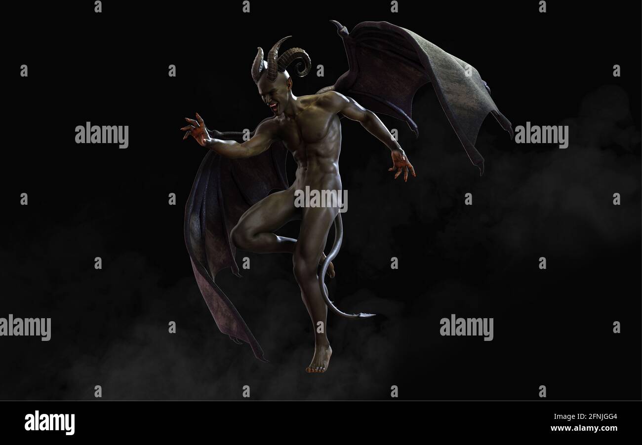 Fantastique 3d Illustration de Daemon et de Devil et Dark Wings avec Clipping Path. Banque D'Images