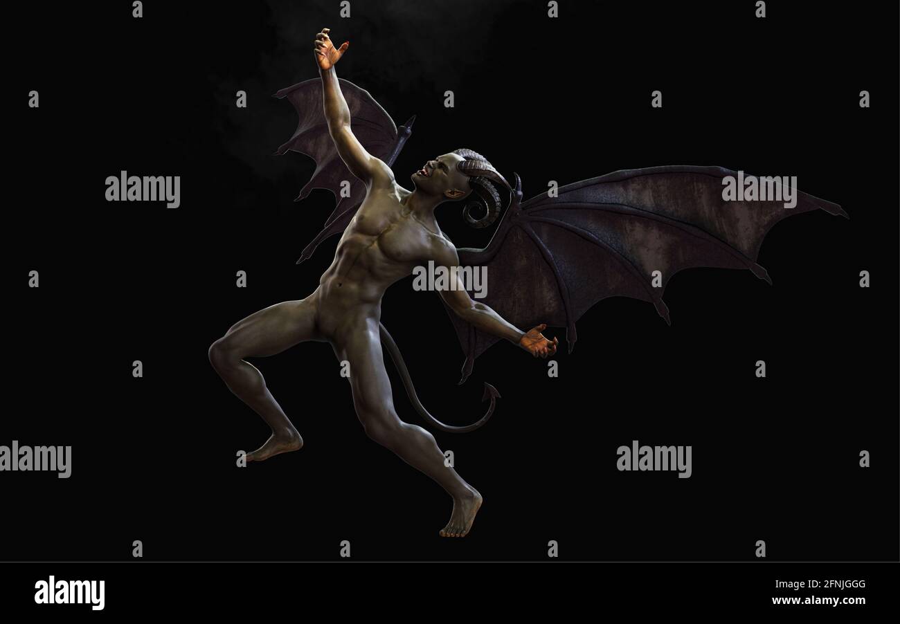 Fantastique 3d Illustration de Daemon et de Devil et Dark Wings avec Clipping Path. Banque D'Images