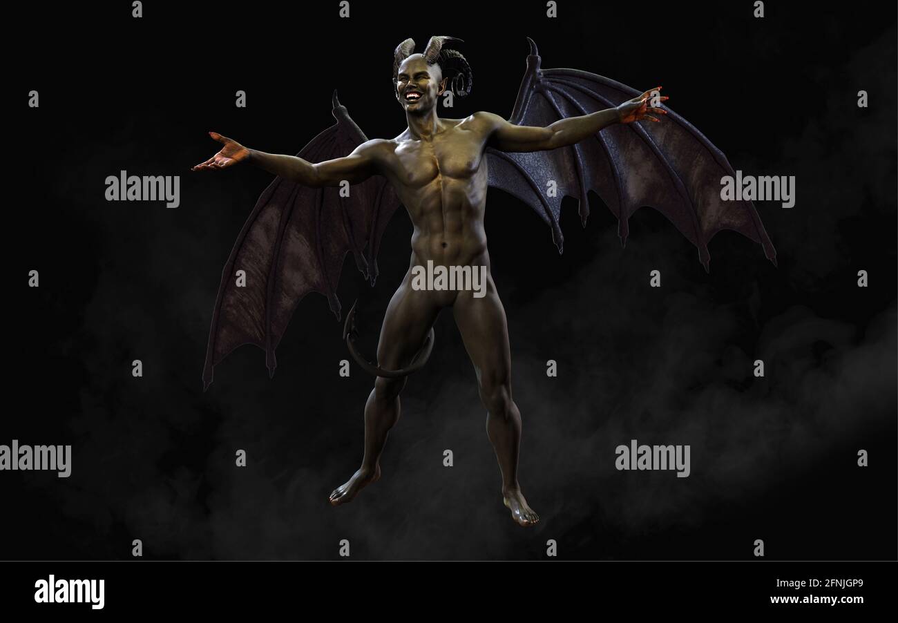 Fantastique 3d Illustration de Daemon et de Devil et Dark Wings avec Clipping Path. Banque D'Images