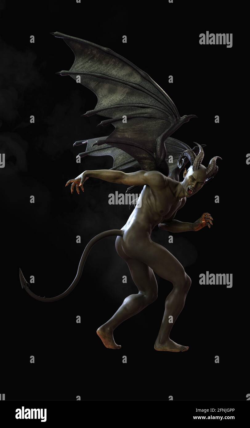 Fantastique 3d Illustration de Daemon et de Devil et Dark Wings avec Clipping Path. Banque D'Images