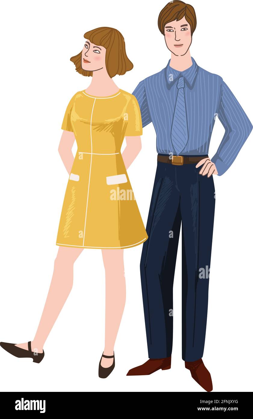 Homme et femme des années 60, couple des années 60 vecteur Illustration de Vecteur