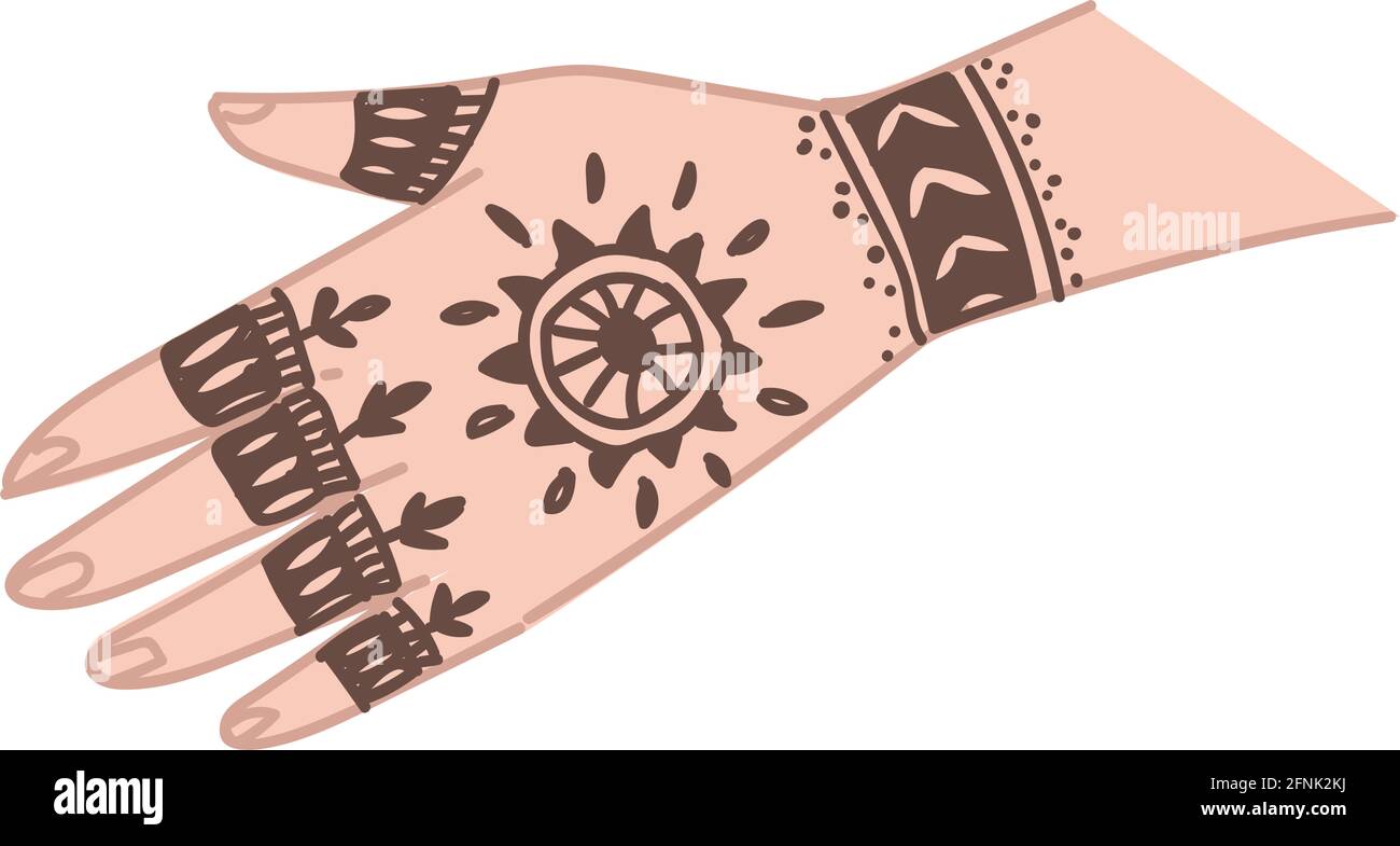Décoration traditionnelle de tatouage indien henné sur la main Illustration de Vecteur