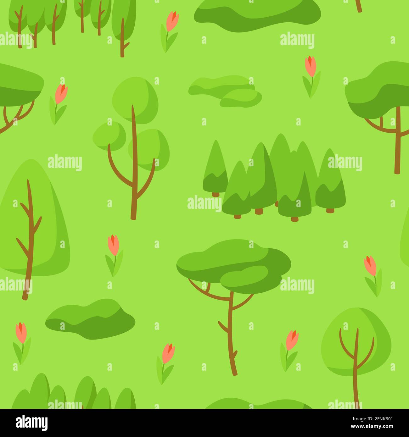 Pétrin sans soudure avec forêt, arbres et buissons. Illustration de Vecteur