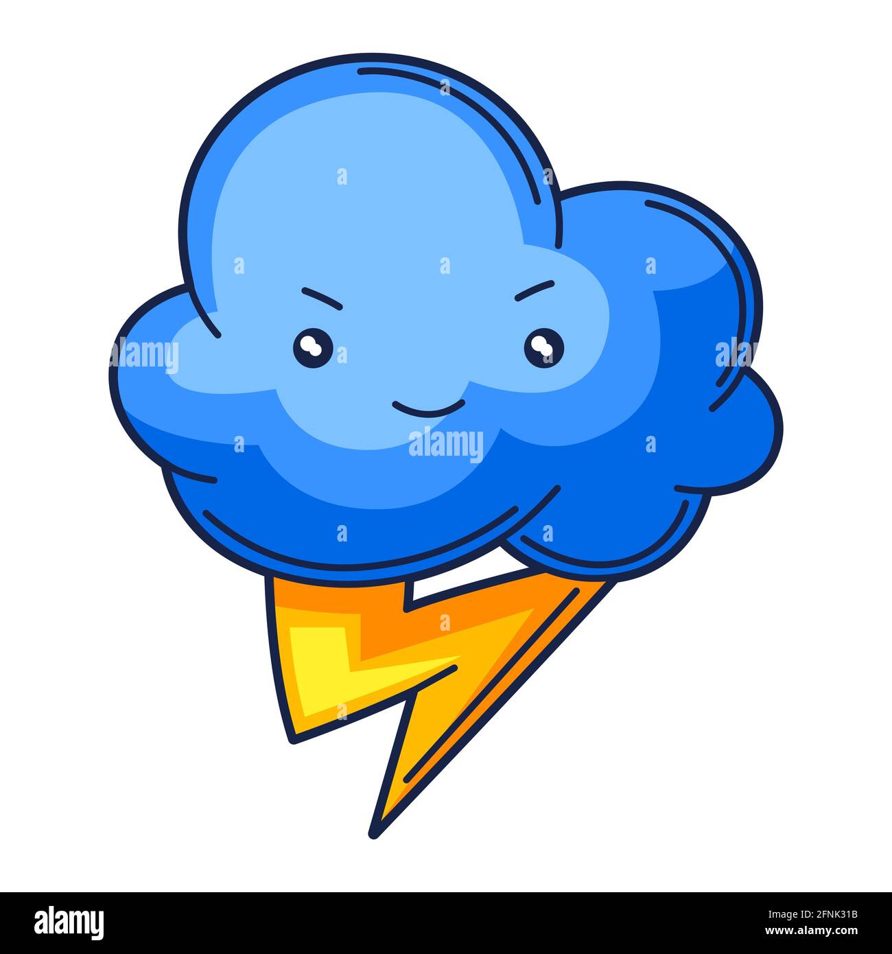 Illustration du joli nuage kawaii avec la foudre. Illustration amusante de saison pour enfant. Illustration de Vecteur
