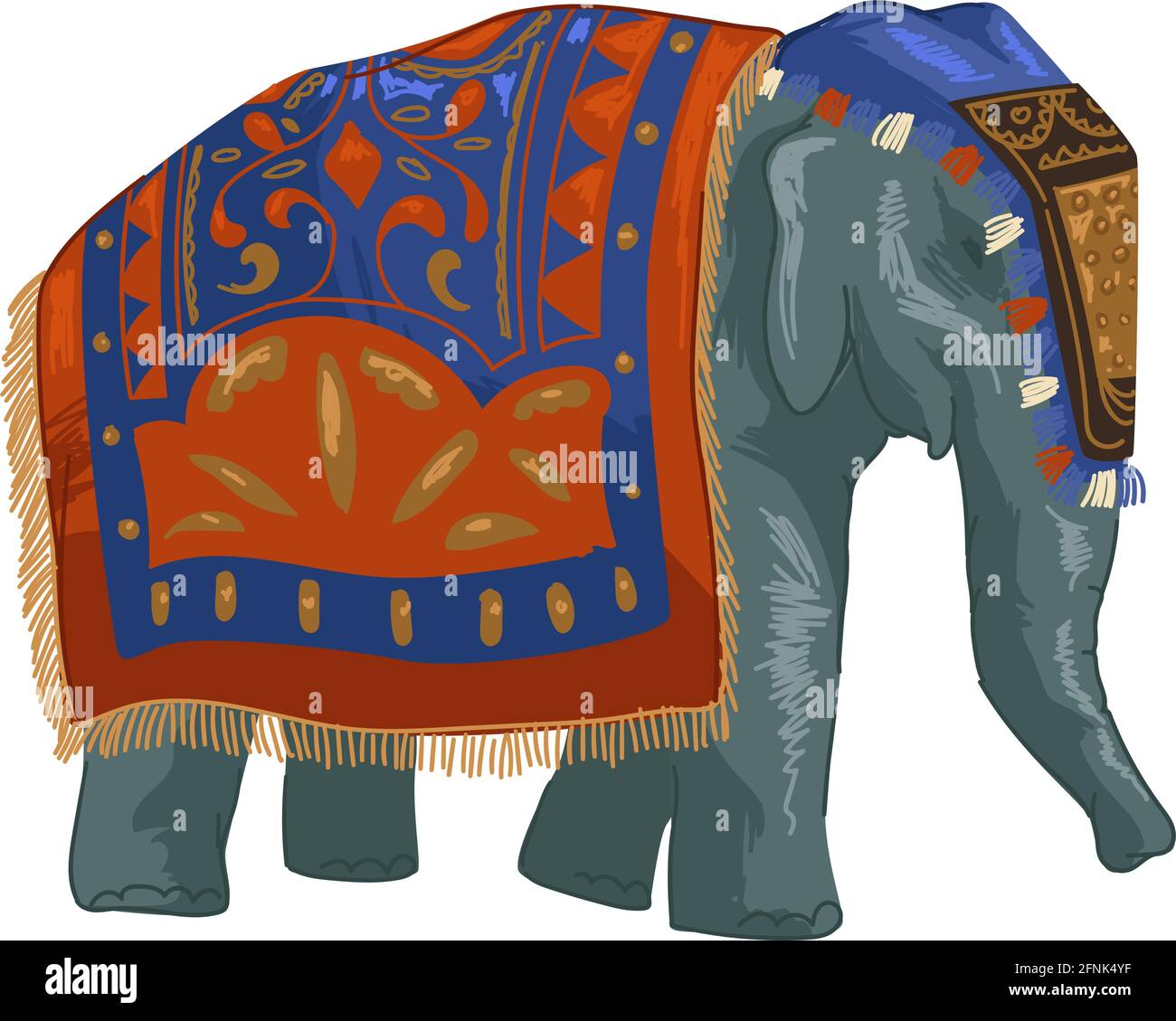 Éléphant indien avec tissu décoratif, animal Illustration de Vecteur