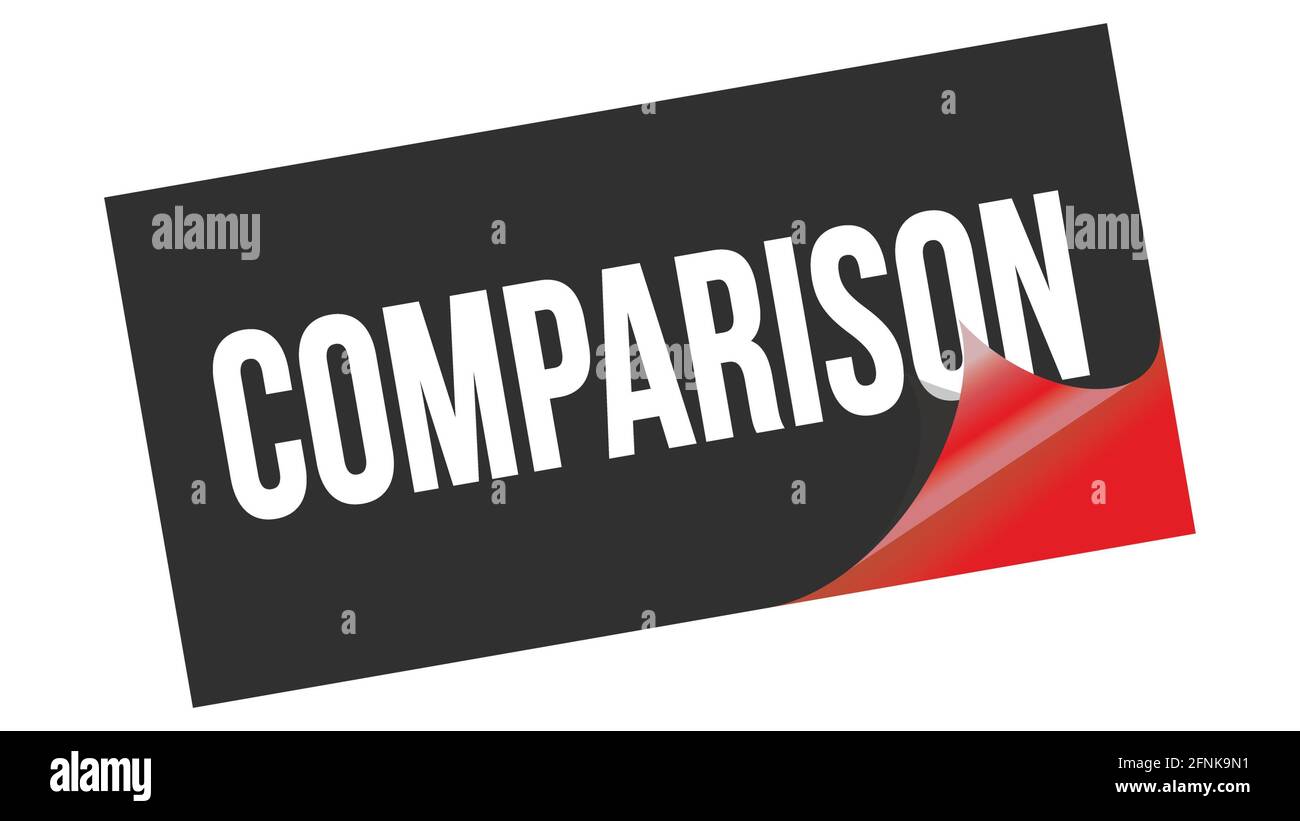 Texte DE COMPARAISON inscrit sur un autocollant rouge noir. Banque D'Images