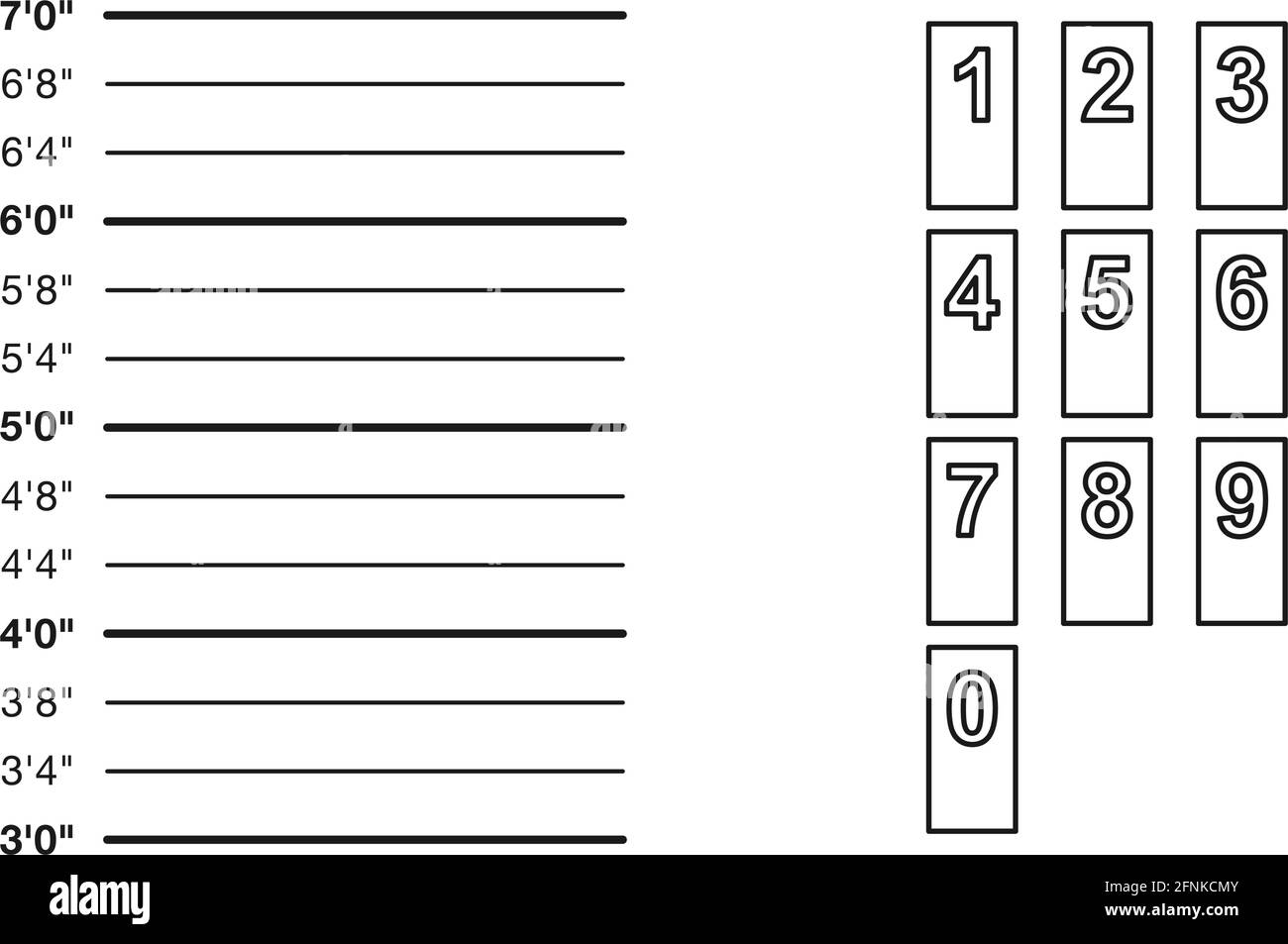 Tableau des hauteurs de police avec les numéros suspects dans l'ensemble de vecteurs Illustration de Vecteur