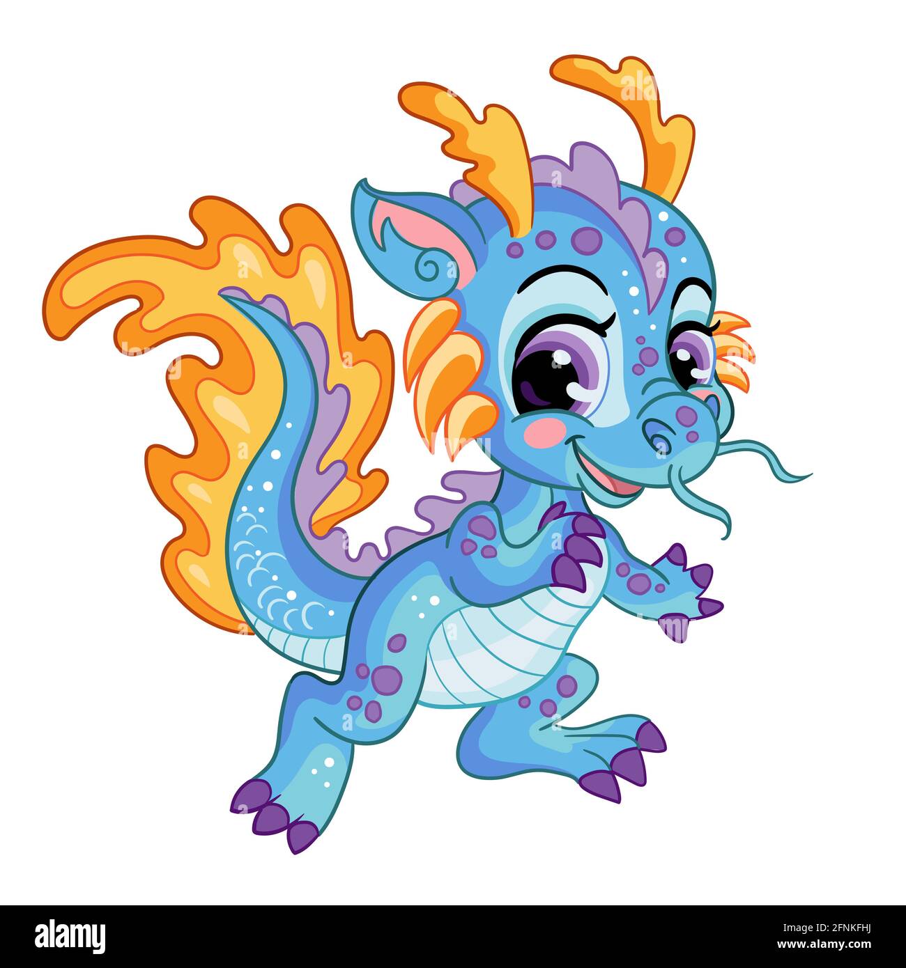 Dragon d'eau de conte de fées. Dessin animé vectoriel lumineux illustration isolée du joli petit personnage de dragon. Pour les t-shirts et les vêtements pour enfants, imprimés et desi Illustration de Vecteur