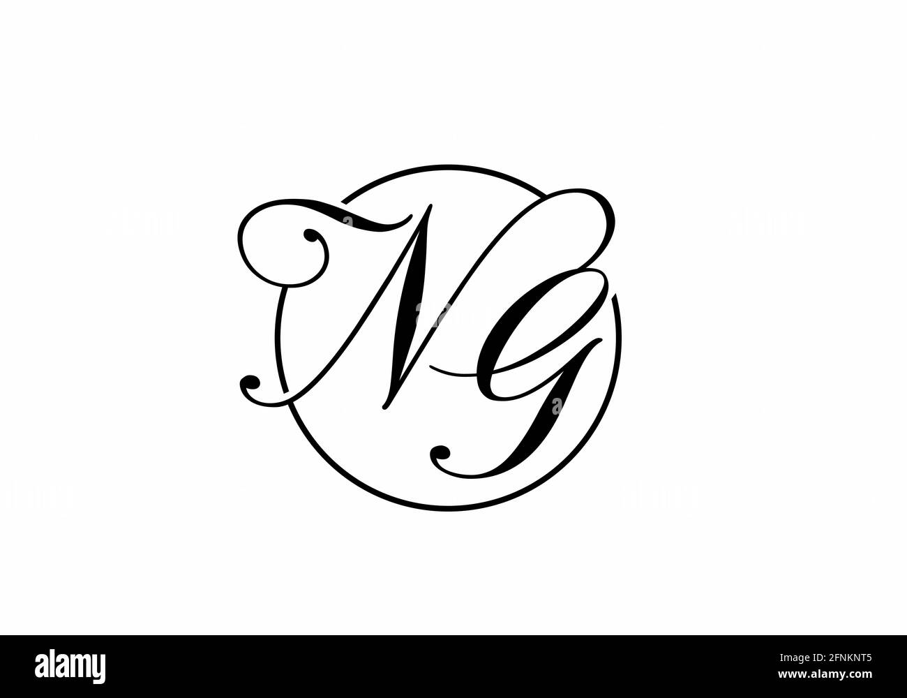 Lettre initiale noire NG en forme de cercle Illustration de Vecteur