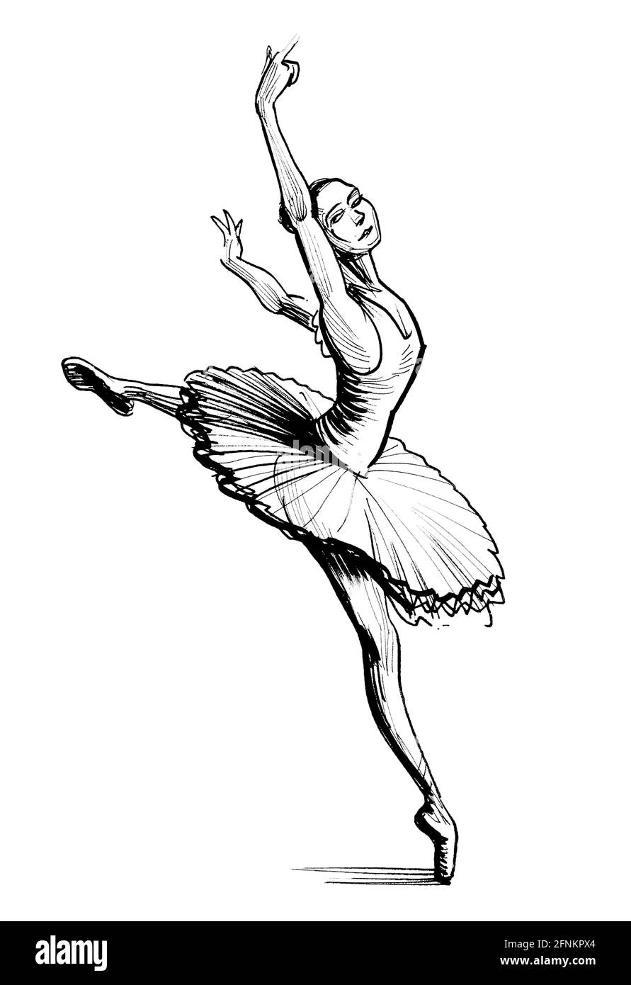 Jolie ballerine dansante. Dessin noir et blanc Photo Stock - Alamy
