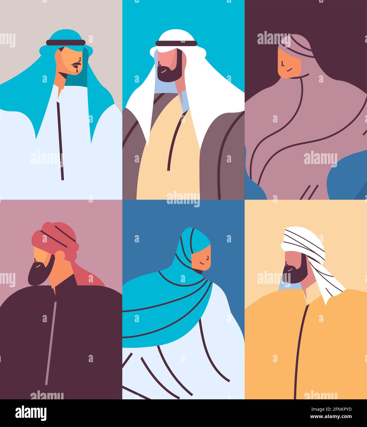 ensemble arabe personnes avatars collection hommes femmes personnages de dessin animé arabe en portrait traditionnel Illustration de Vecteur