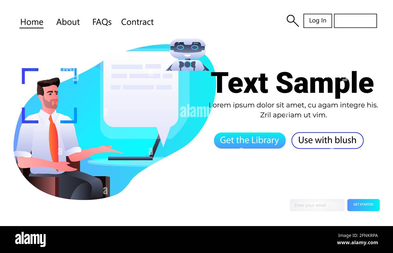 homme discutant avec le robot assistant de chat de détection et d'identification faciale système de reconnaissance intelligence artificielle Illustration de Vecteur