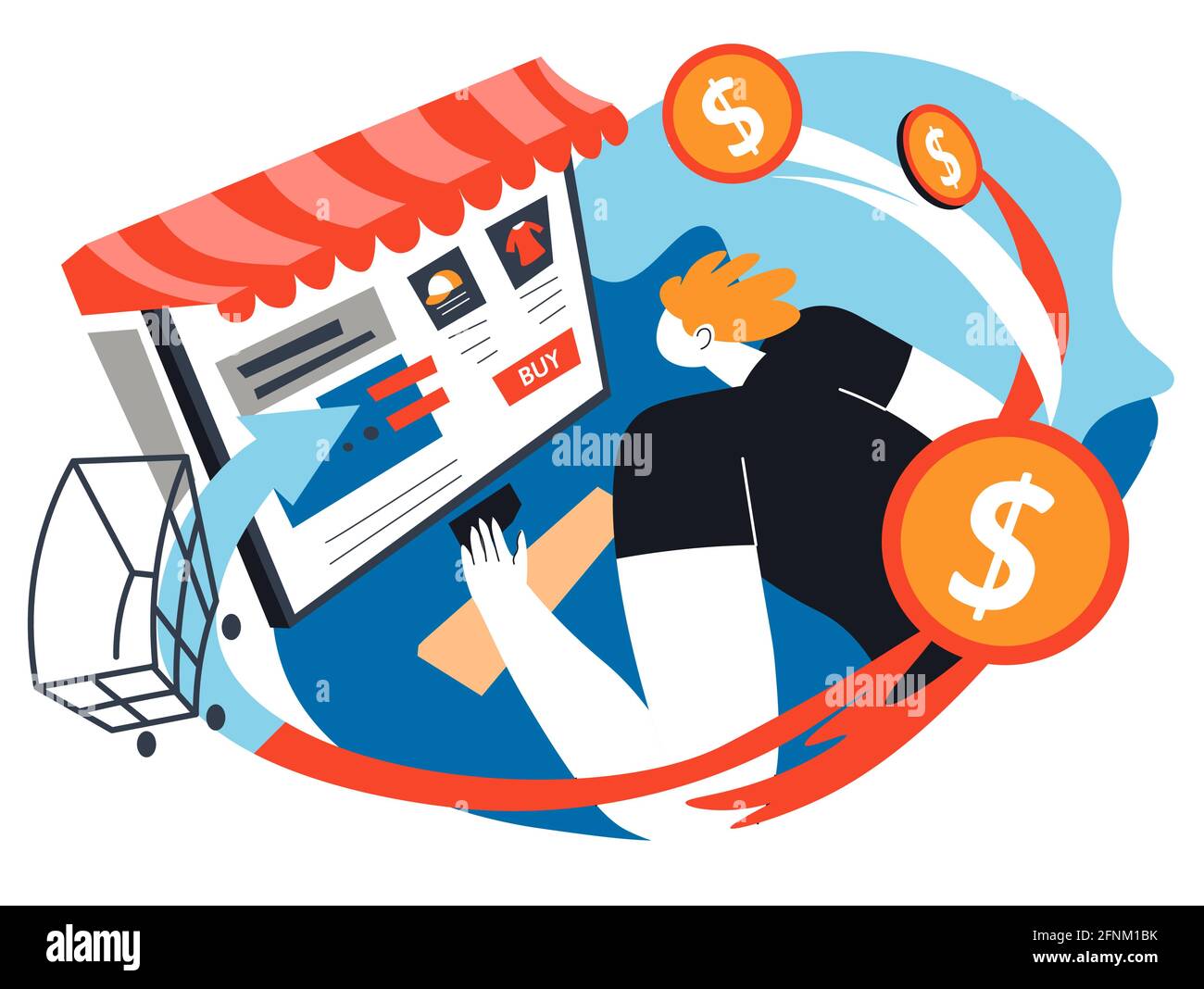 Achats et achats en ligne, passer commande sur le Web Illustration de Vecteur