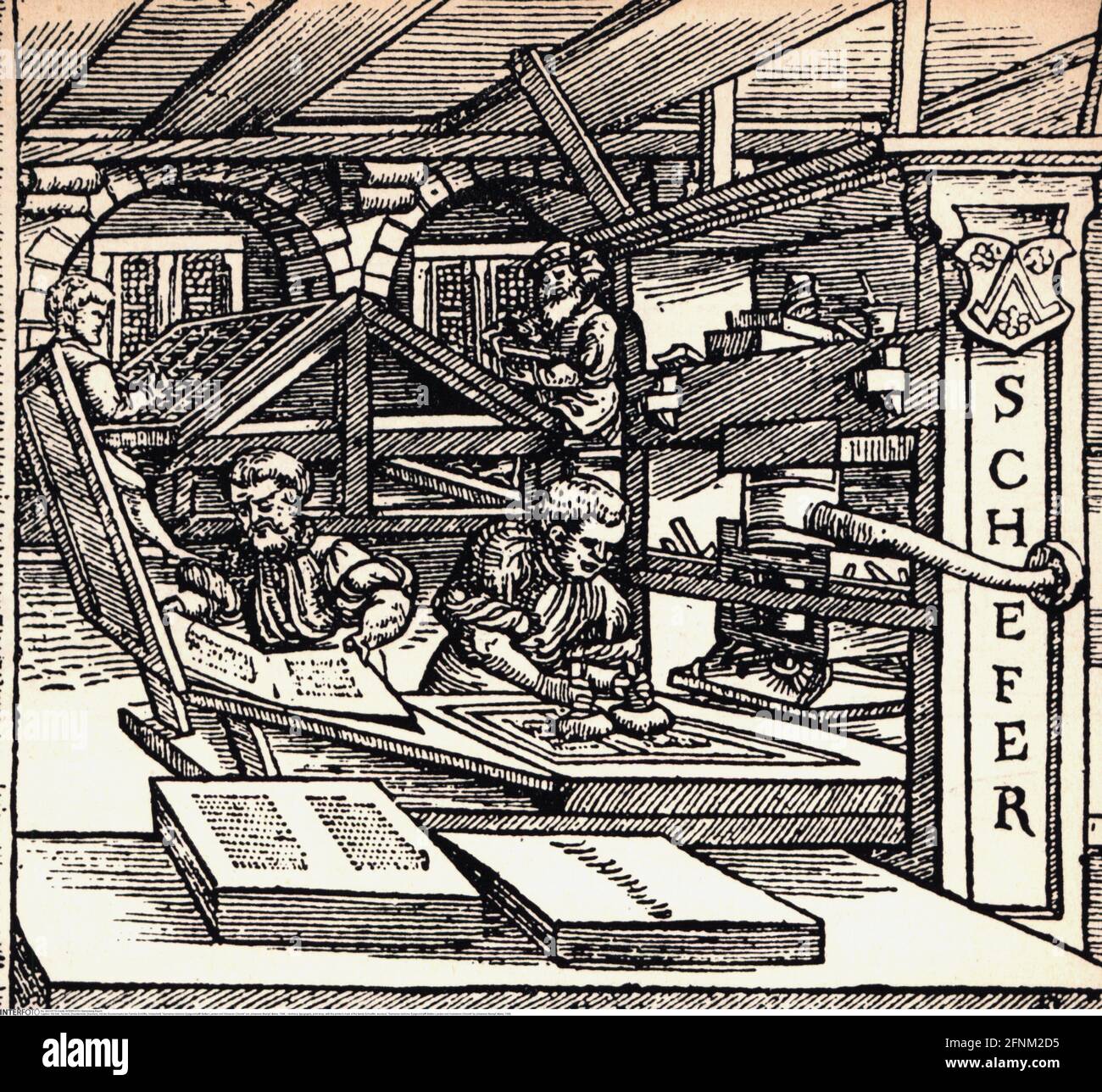 techniques, typographie, imprimerie, avec la marque de l'imprimeur de la famille Schoeffer, coupe de bois, DROITS-SUPPLÉMENTAIRES-AUTORISATION-INFO-NON-DISPONIBLE Banque D'Images