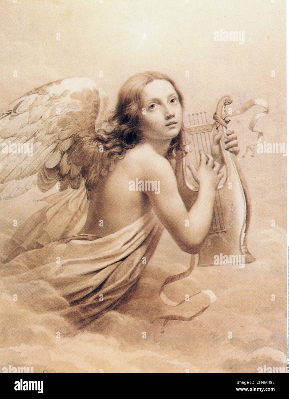 Religion, Christianisme, ange, ange avec lyra, peinture, Par Antonio Costa (1804 - 1875), DROITS-SUPPLÉMENTAIRES-AUTORISATION-INFO-NON-DISPONIBLE Banque D'Images