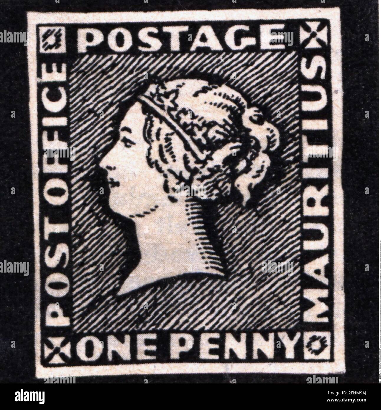 Courrier, timbres-poste, Grande-Bretagne, Maurice, un sou timbre-poste, 1847, DROITS-SUPPLÉMENTAIRES-AUTORISATION-INFO-NON-DISPONIBLE Banque D'Images