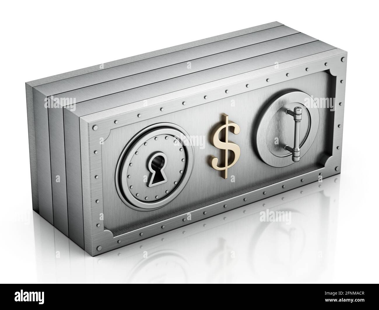 La facture de dollar a façonné l'argent coffre-fort isolé sur fond blanc. Illustration 3D. Banque D'Images