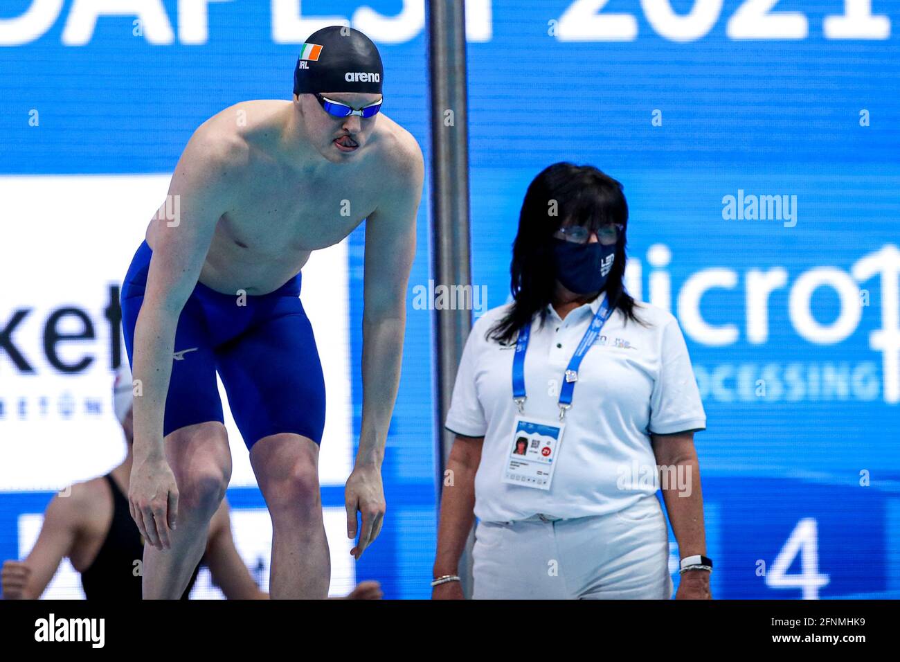 Budapest, Hongrie. 18 mai 2021. BUDAPEST, HONGRIE - 18 MAI: Brendan Hyland d'Irlande en compétition au Freestyle mixte 4 x 200 m préliminaire pendant les championnats européens de la LON natation à Duna Arena le 18 mai 2021 à Budapest, Hongrie (photo de Marcel ter Bals/Orange Pictures) crédit: Orange pics BV/Alay Live News crédit: Orange pics BV/Alay Live News Banque D'Images