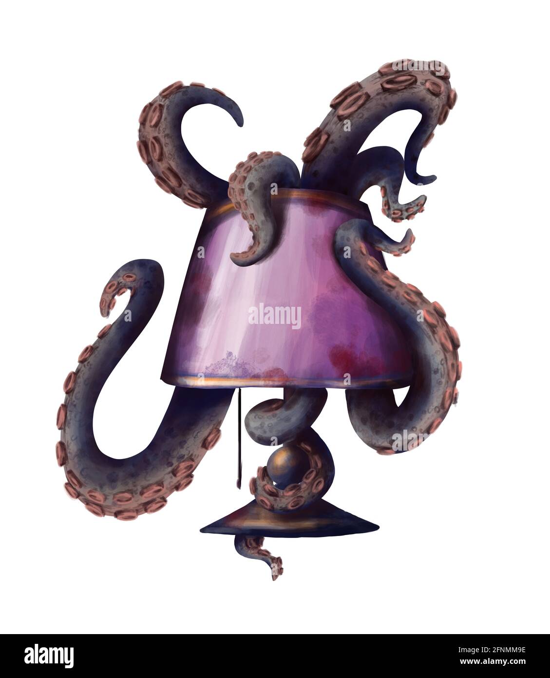 Tentacules terribles d'un poulpe sur une lampe. Illustration numérique Banque D'Images